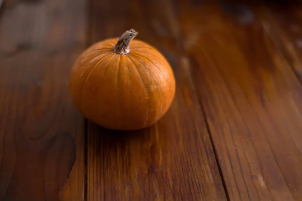 Autumn Orange Small Pumpkin Wooden Table — Stock Photo, Image