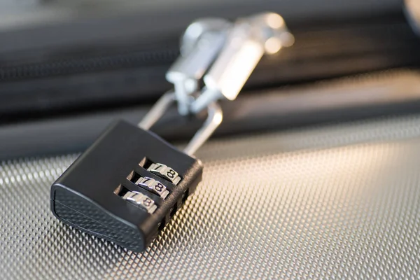 Small Luggage lock, magnetic closure combinations, safety on the road — Stock Photo, Image