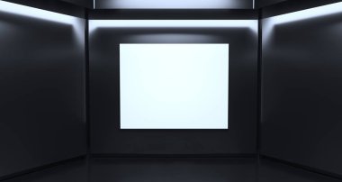 Sci-Fi koyu parlak ışıklar ve oda boş Wall.3d Rndering