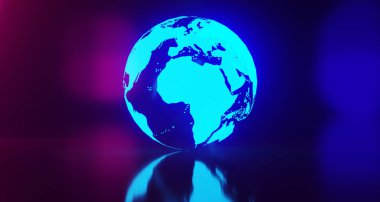 Mavi parlak dünya dünya harita üzerinde bulanık renkli Background.3d işleme