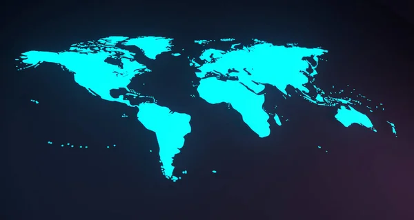 Blå Glödande Världskarta Suddiga Bakgrunden Rendering — Stockfoto