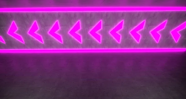 Abstract Background Neon Arrow Lights Concrete Surface Reflection Rendering — Stock Photo, Image