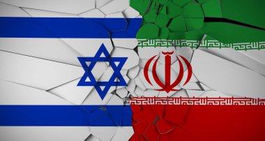 İsrail ve Iran ile gerçekçi kırık arka plan bayrak 3d render portre