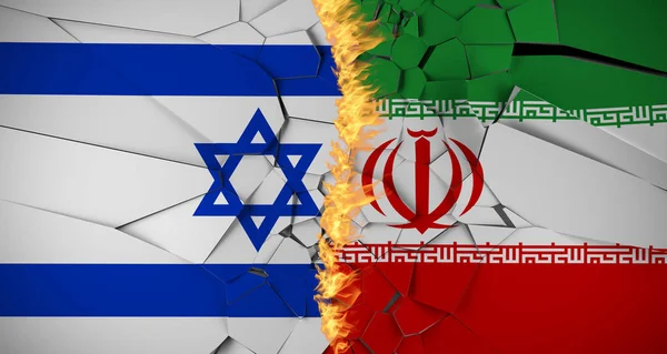 İsrail ve Iran ile gerçekçi kırık arka plan bayrak 3d render portre