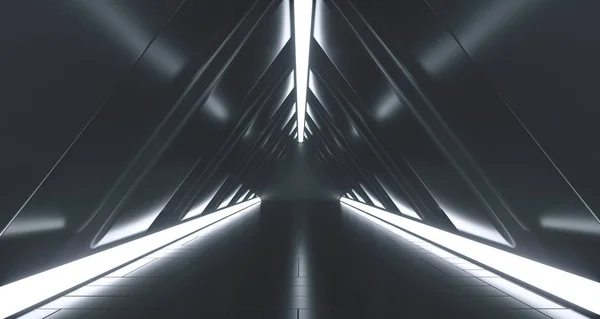 Tmavý Trojúhelník Futuristické Sci Prázdné Chodby Místnost Světla Reflexe Vykreslování — Stock fotografie