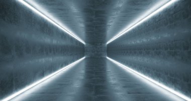 Farklı ışık çizgileri ve illüstrasyon işleme Reflections.3d ile boş alanı uzun beton tünel