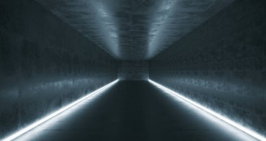 Farklı ışık çizgileri ve illüstrasyon işleme Reflections.3d ile boş alanı uzun beton tünel