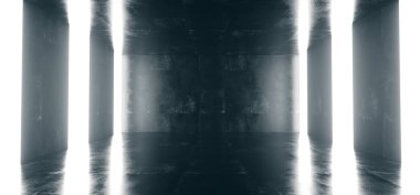 Boş yüksek detaylı beton Grunge oda ışık çizgili ve illüstrasyon işleme Reflections.3d ile seyir