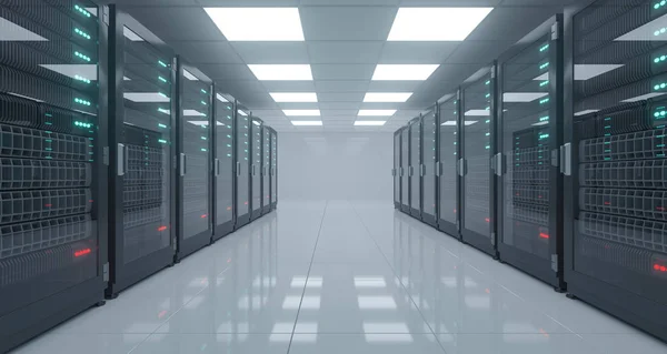 Grote High Tech Server Datacenter Met Reflecterende Vloer Een Heleboel — Stockfoto