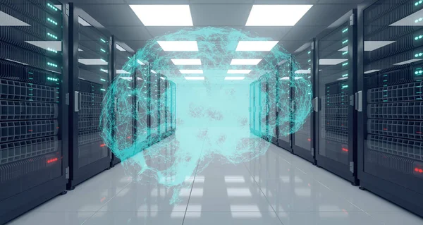 Grote High Tech Server Datacenter Met Reflecterende Vloer Plexus Hersenen — Stockfoto