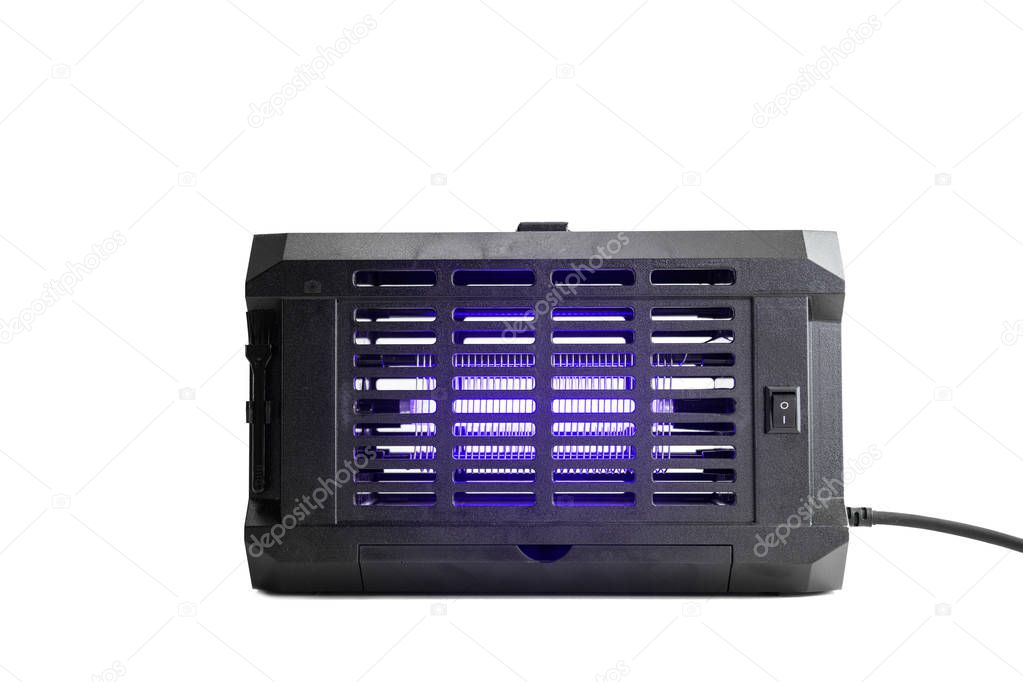 Big Ultraviolet Lamp Insect Killer Device With Violet Glow On Isolated White