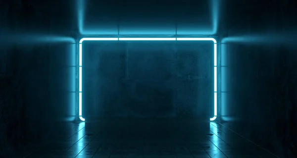 Abstract Futuristic Sci Fi Concrete Room With Different Glowing Neon Lights And Reflections  Space For Text 3d Rendering  Illustration