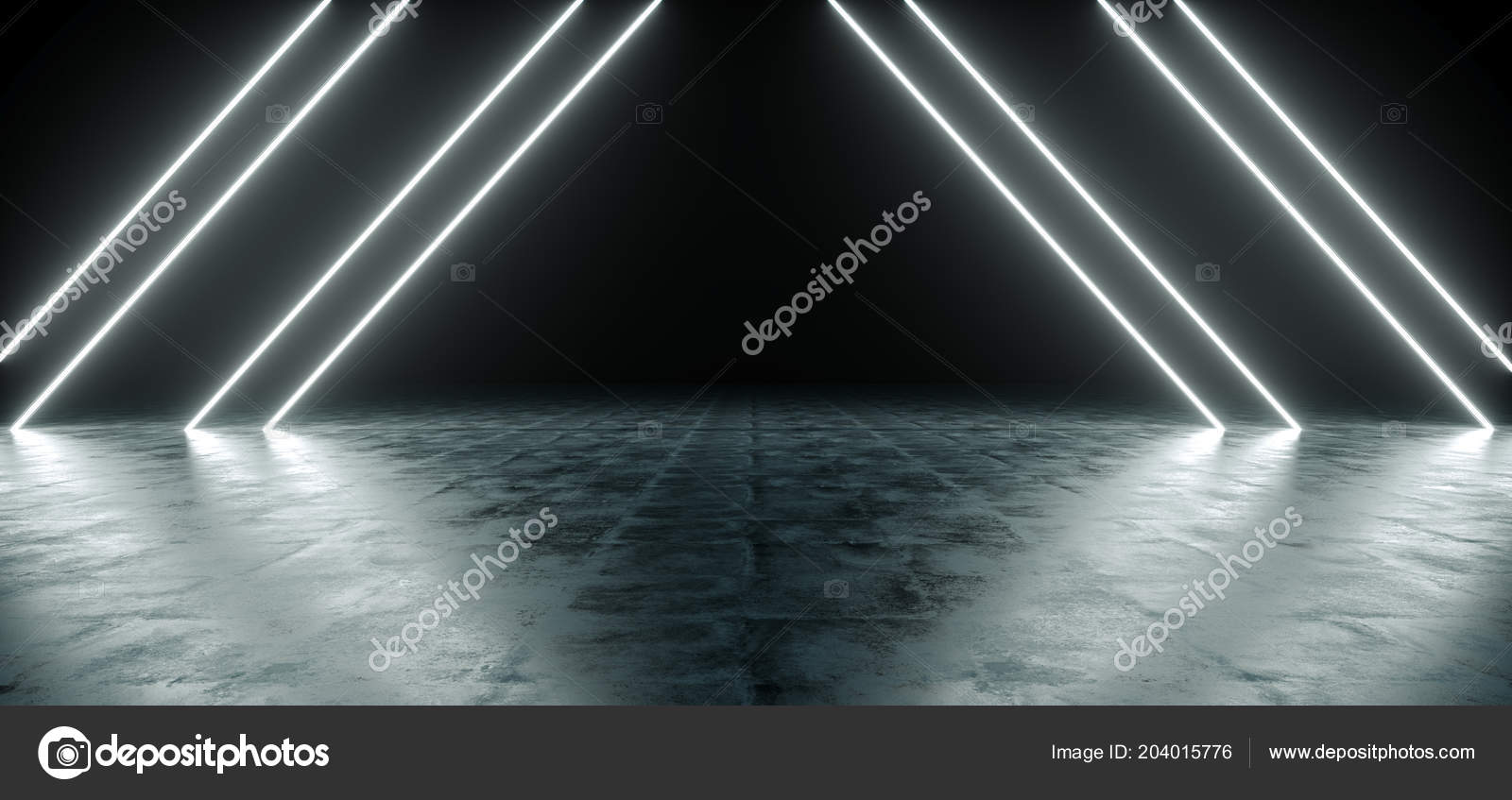 Futuristic Sci Fi White Neon Light On Dark Room Background, Dark