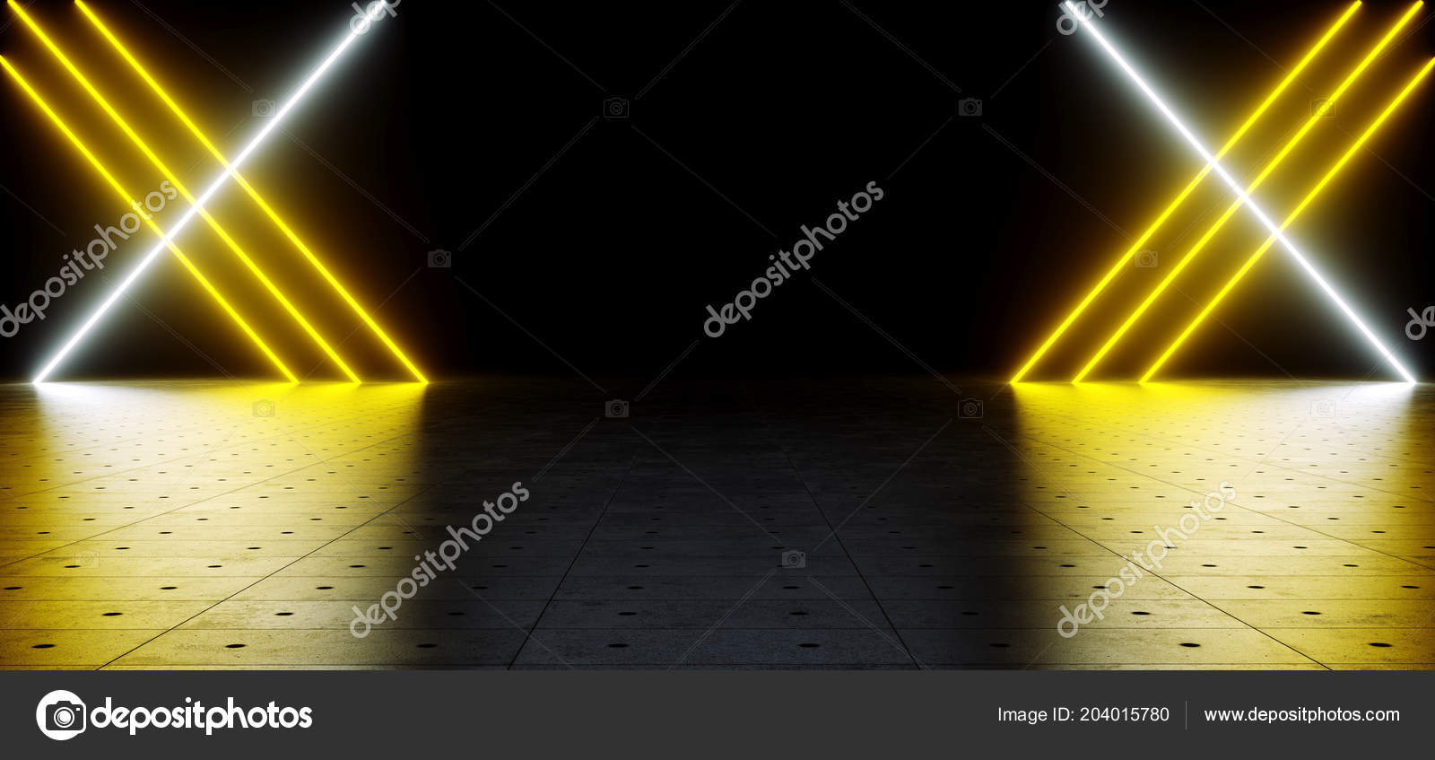 Futuristic Sci Yellow White Neon Tube Lights Glowing