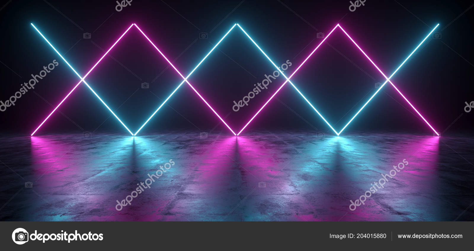 Futuristic Sci Blue Purple Neon Tube Lights Glowing Concrete