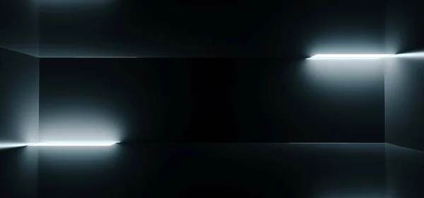 Futurista Ciencia Ficción Vacío Cuarto Oscuro Con Reflexión Luces Brillantes —  Fotos de Stock