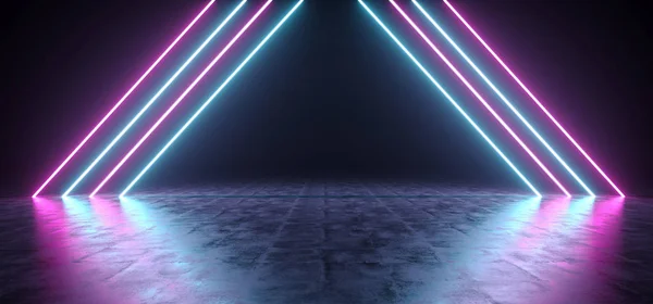 Futuristic Sci Triangle Shaped Purple Blue Neon Glowing Lights Empty — Stock Photo, Image