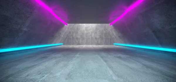 Futuristic Sci Concrete Long Triangle Shaped Tunnel Purple Blue Glowing — стоковое фото