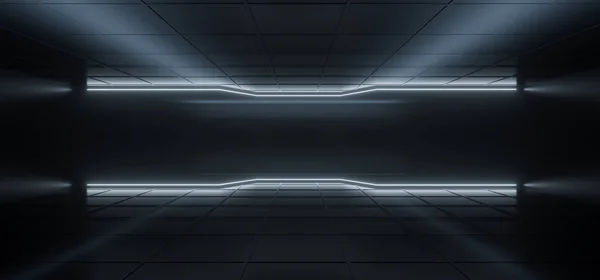 Futurisztikus High Tech Sötét Szobában Neon Izzó Fény Csövek Fehér — Stock Fotó