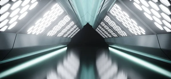 Sci Fütüristik Karanlık Uzun Üçgen Gemi Tünel Ile Altıgen Şeklinde — Stok fotoğraf
