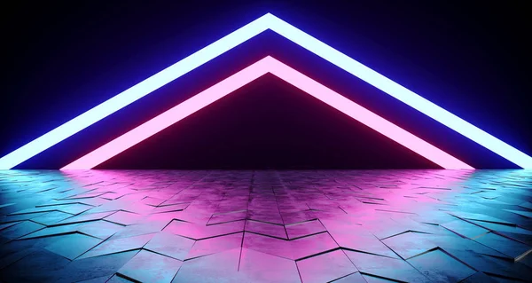 Futuristic Sci Triangle Shaped Neon Tube Vibrant Purple Blue Glowing — Stock Photo, Image
