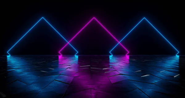 Futurystyczny Sci Trójkąta Kształcie Rurki Neonowe Wibrujący Fioletowe Niebieskie Świecące — Zdjęcie stockowe