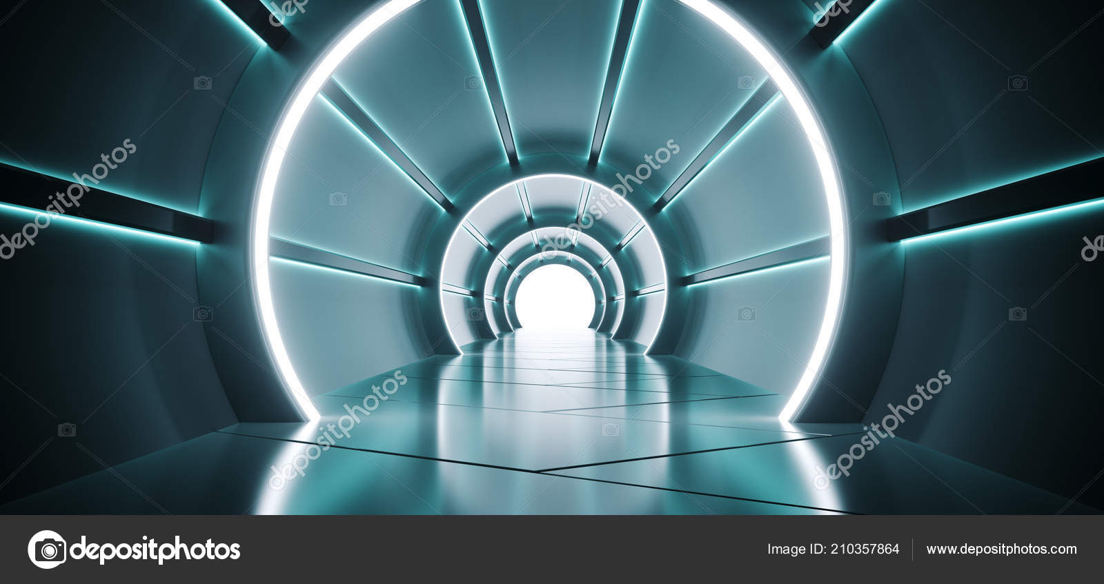 Sci Futuristic Cylinder Shaped Corridor Led Blue White
