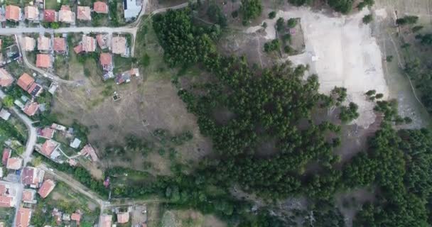 Luftaufnahme Aus Der Vogelperspektive Über Kleinen Stadthäusern Neben Kiefernwäldern — Stockvideo