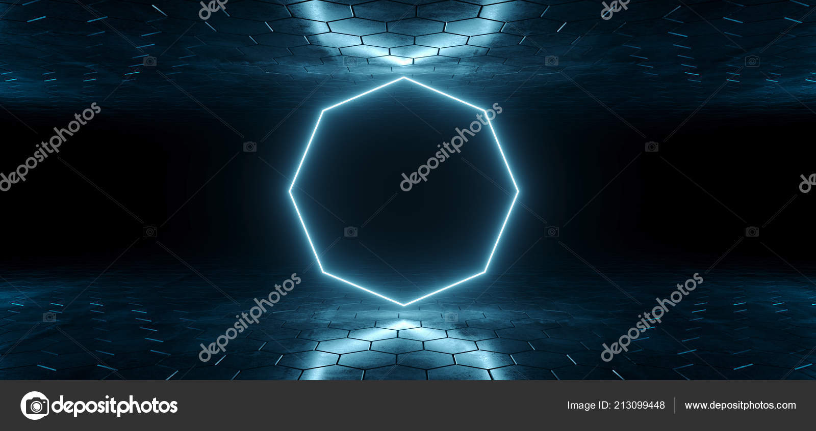 Futuristic Sci Blue Glowing Neon Tube Octagon Shaped Lights
