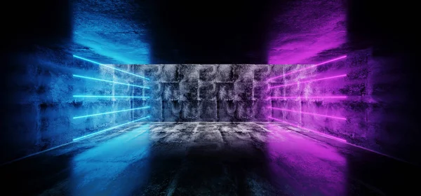 Futuristiska Sci Blå Lila Glödande Tube Linje Neonljus Mörk Grunge — Stockfoto