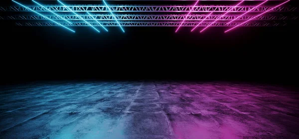 Sci Futurisztikus Modern Sötét Színpadon Szerkezete Betonon Lila Kék Izzó — Stock Fotó
