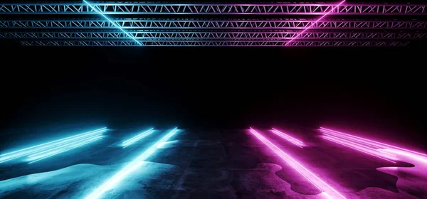 Moderna Astratto Fantascienza Futuristico Palcoscenico Costruzione Con Neon Incandescente Viola — Foto Stock