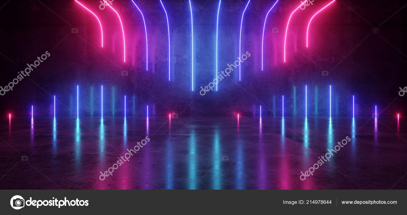 Futuristic Sci Modern Empty Stage Reflective Concrete Room Purple Blue  Stock Photo by ©ivanmollovPhoto 214978644