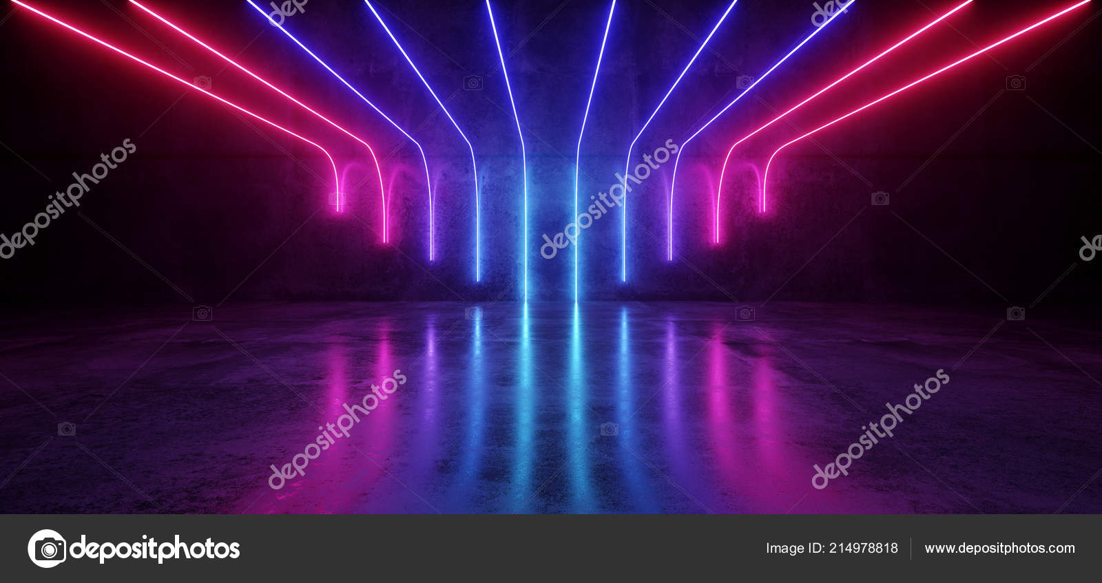 Futuristic Sci Modern Empty Stage Reflective Concrete Room Purple Blue  Stock Photo by ©ivanmollovPhoto 214978818