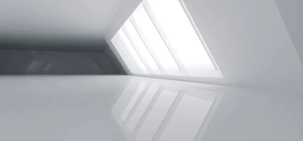 反射と大きな輝く白い光窓脇近代的な大きな明るいの空ホール未来の レンダリング図壁紙 — ストック写真