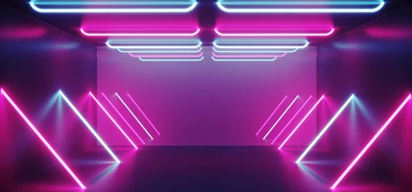 Nowoczesne Futurystyczny Sci Mroczny Refelctive Pustym Pokoju Neon Świecące Rurki — Zdjęcie stockowe