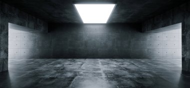 Boş zarif Modern Grunge karanlık yansımaları beton yeraltı tüneli oda parlak beyaz ışıklar arka plan duvar kağıdı 3d render illüstrasyon