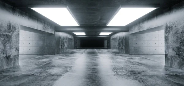 Vide Élégant Moderne Grunge Sombre Réflexions Béton Souterrain Tunnel Salle — Photo