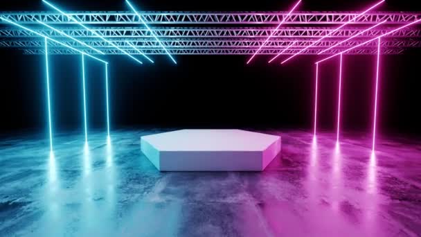 Dark Modern Sci Futuristic Neon Glowing Blue Purple Lights Tubes — стоковое видео