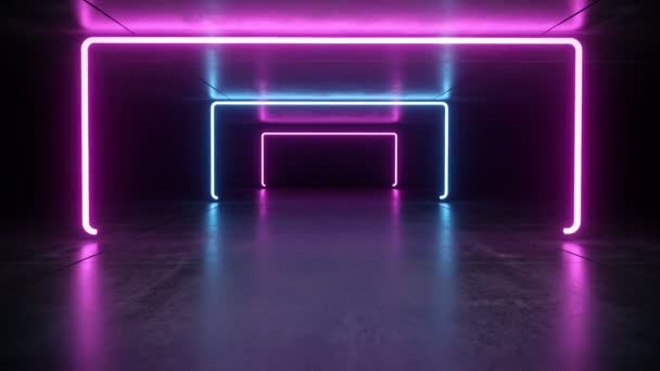 Futuristic Sci Dark Empty Room Blue Purple Neon Glowing Line — Stock Video