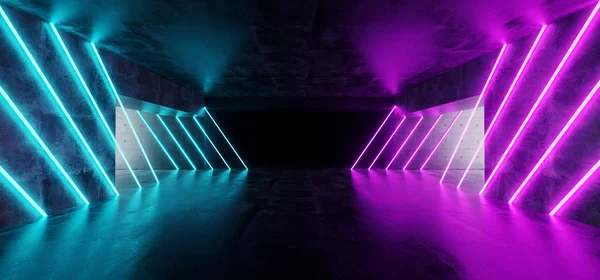 Modern Futurisztikus Fényvisszaverő Konkrét Mélygarázs Üres Szoba Lila Kék Neon — Stock Fotó