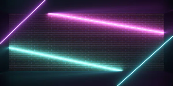 Modern Empty Sci Futuristic Neon Light Tubes Glowing Purple Blue — Stock Photo, Image