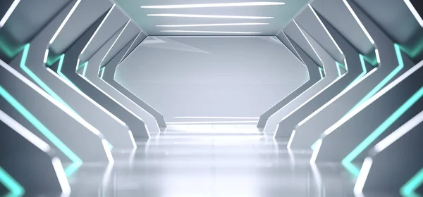 Bright Modern Futuristic Alien Reflective Concrete Corridor Tunnel Empty Room — Stock Photo, Image