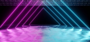 Mor ve mavi boru üçgen parlak neon lazer sahne Li şeklinde