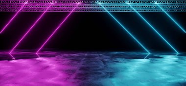 Mor ve mavi boru üçgen parlak neon lazer sahne Li şeklinde