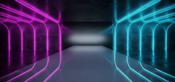 Modern, futurisztikus Sci Fi sötét Grunge konkrét szoba lila A — Stock Fotó