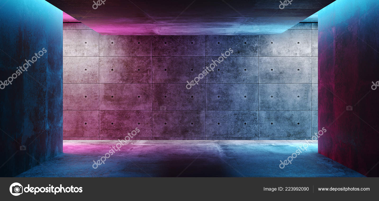 Futuristic Sci Fi White Neon Light On Dark Room Background, Dark