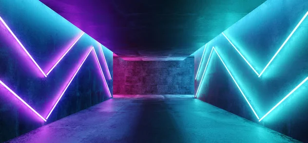 Neon Glödande Sci Moderna Futuristiska Tomma Mörka Grunge Betong Med — Stockfoto