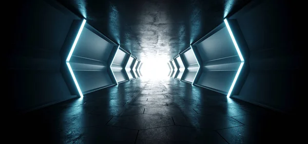 Neon Kék Világító Sci Futurisztikus Idegen Hajót Fényvisszaverő Üres Fényes — Stock Fotó
