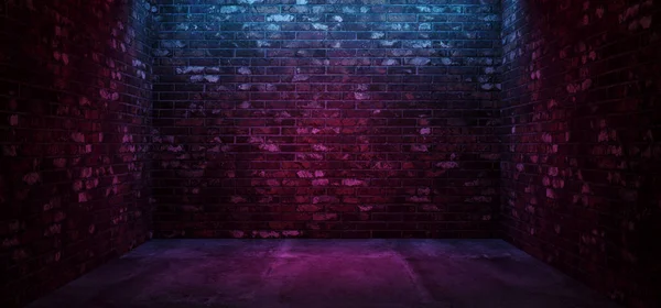 Dark Retro Neon Glowing Purple Pink Red Blue Grunge Brick Concrete Room Space For Text Elegant Background Club Lights 3D Rendering Illustration